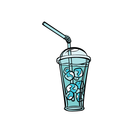 drink with ice. Comic book cartoon pop art retro color illustration drawingのイラスト素材