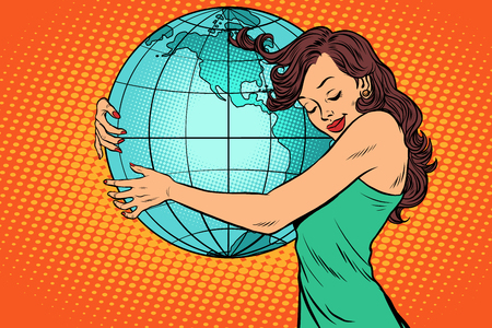 Woman hugging the earth mainland America vector.のイラスト素材