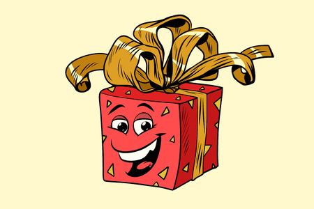 red gift box cute smiley face characterのイラスト素材