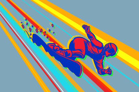 giant slalom snowboard, winter sports. Comic cartoon style pop art illustration vector retroの写真素材