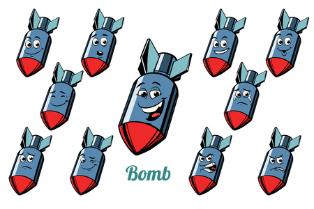 aircraft bomb emotions emoticons set isolated on white background. Comic book cartoon pop art illustration retro vectorの写真素材