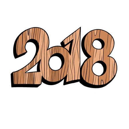 2018 new year wooden figures. isolated on white background. Comic book cartoon pop art retro vector illustration drawingのイラスト素材