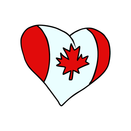 Canada isolated heart flag on white background. Comic book cartoon pop art retro illustrationの写真素材