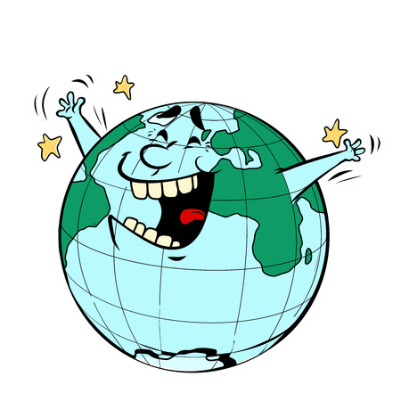 Earth Day. Happy joyful planet. Comic book cartoon pop art retro drawing illustrationの写真素材
