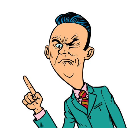 Wrinkled nasty bad businessman points finger gestureのイラスト素材