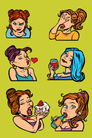 Funny facial expressions woman set collection.のイラスト素材