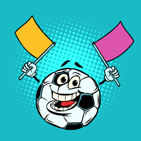 Fan with flags. Football soccer ball. Funny characterのイラスト素材