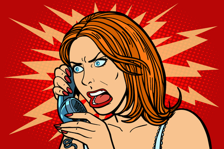 angry Woman talking on the phone. Emotions.のイラスト素材