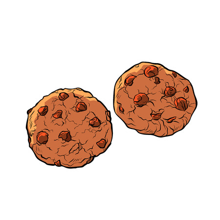 chocolate chip cookies isolate on white background. Comic cartoon pop art retro vector illustration drawingのイラスト素材