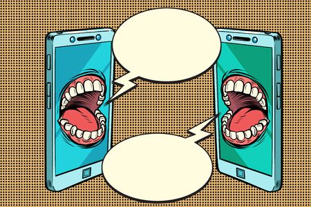 Chat communication by phone concept. Comic cartoon pop art retro vector illustration drawingのイラスト素材