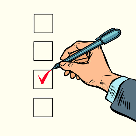 election voting check mark on the ballot. Comic cartoon pop art retro vector illustration drawingのイラスト素材