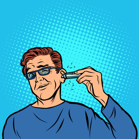 a man shaves hair in his earのイラスト素材