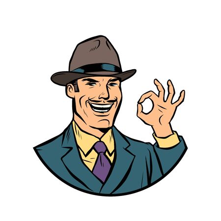 retro businessman OK gestureのイラスト素材
