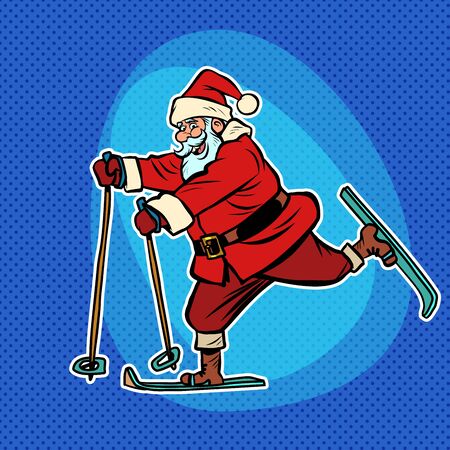 Santa Claus goes skiing. Comic cartoon pop art retroのイラスト素材