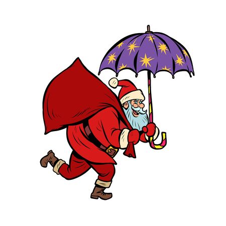 Santa Claus with star umbrella, magical night. Christmas and New yearのイラスト素材