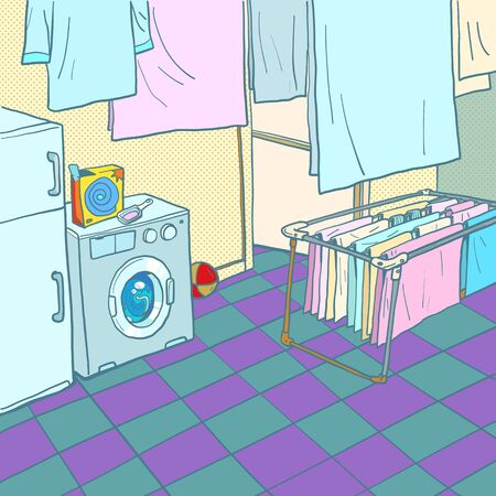 Home washing and drying. Washing machineのイラスト素材
