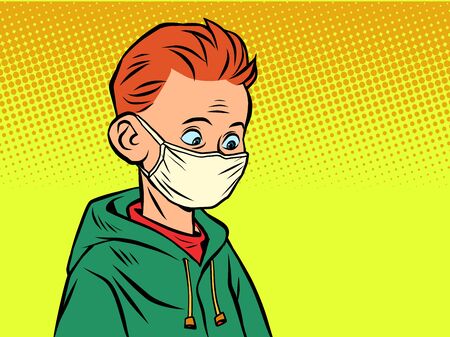 A boy in a medical mask. Comics caricature pop art retro illustration drawingのイラスト素材