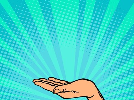 female hand open palm present gesture. Comics caricature pop art retro illustration drawingのイラスト素材