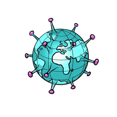 planet earth as a coronavirus epidemic, sick humanity. Comics caricature pop art retro illustration drawingのイラスト素材