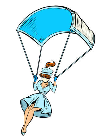 super hero nurse goes down on a parachute like a medical maskのイラスト素材