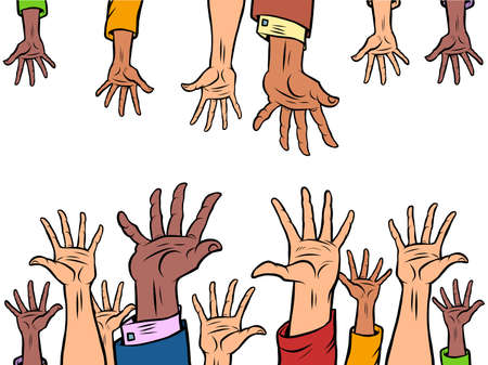 many hands reach out to each otherのイラスト素材