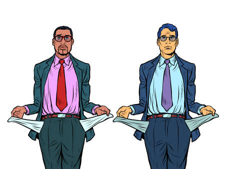 Bankrupt african and caucasian businessman. A man without moneyのイラスト素材