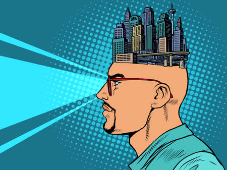 the man and the city skyscrapers, urban planner or architectのイラスト素材