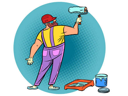 A male house painter paints a wallのイラスト素材