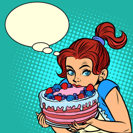Beautiful young woman eating cake. Desserts and cakesのイラスト素材