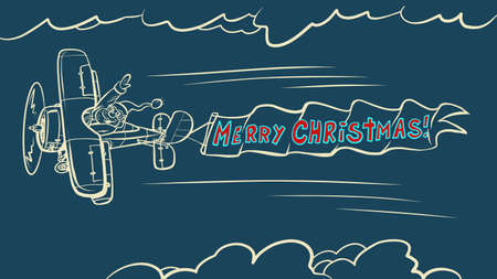 Merry Christmas Santa Claus on the planeのイラスト素材