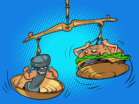 Weighing dumbbell scales and burgerのイラスト素材