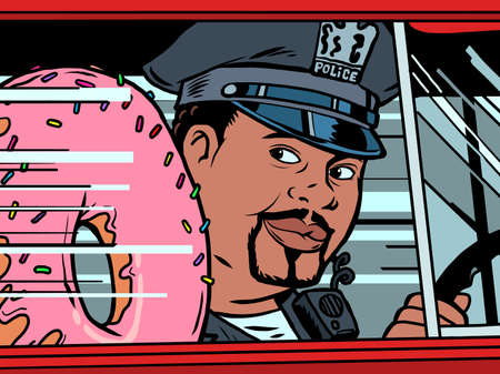 A cop in a car with a doughnutのイラスト素材