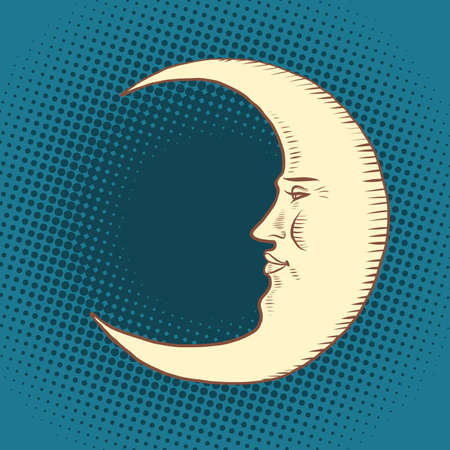 Luna is a character. A crescent moon in the night sky. Faceのイラスト素材