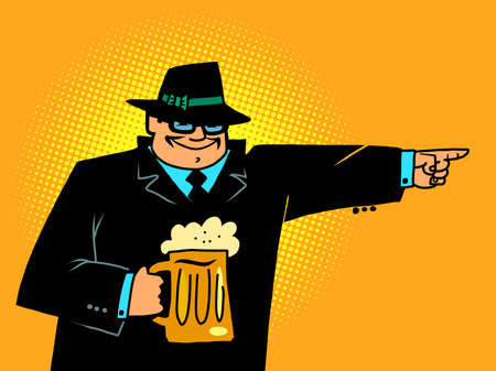 beer in a glass mug, pub and restaurant. a man with a drinkのイラスト素材
