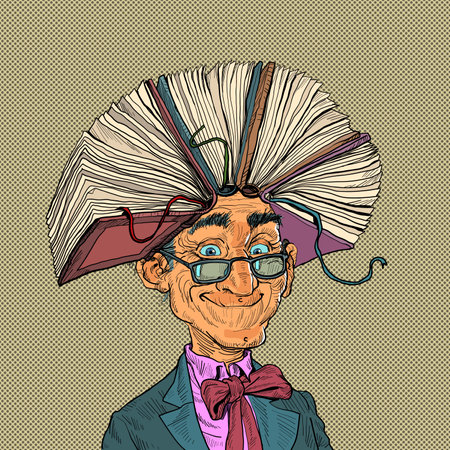 an old man with a book. A scientist or a librarian. Tutorial instead of a hairstyle on your headのイラスト素材