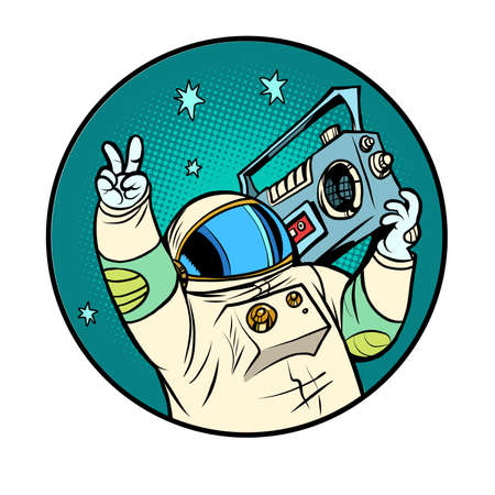 astronaut with a boombox, disco retro music, portable audioのイラスト素材