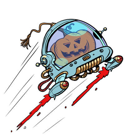 Halloween pumpkin in space, an autumn holiday. The Terrible Astronaut. Isolate on a white backgroundのイラスト素材