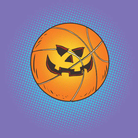 halloween pumpkin face basketball, sports item comic cartoon illustrationのイラスト素材