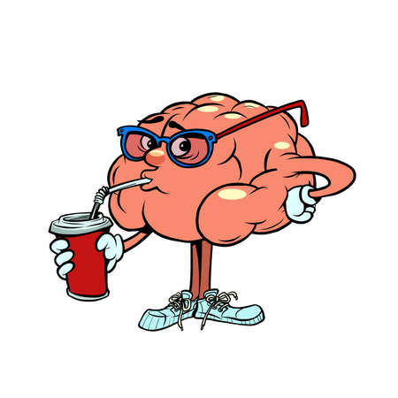 drinks a cold drink cola human brain character, smart wiseのイラスト素材