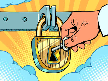 the lock and key to heaven of paradise, a religious concept of death and resurrectionのイラスト素材