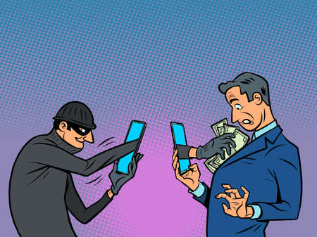 Online theft of electronic money, hacking and Internet crimeのイラスト素材