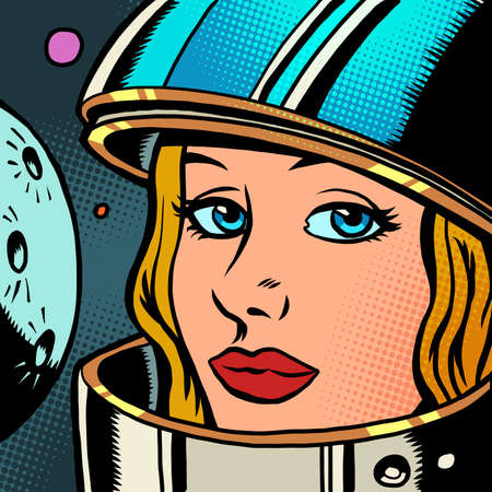 portrait of a female astronaut on the background of planets. a woman in spaceのイラスト素材