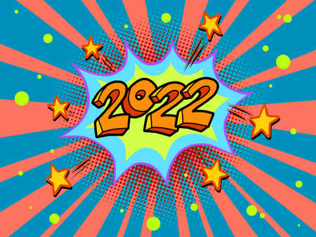 2022 new year inscription numbers, bright comic letters