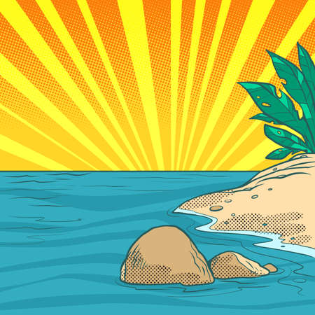 sandy seashore, resort tropical vacation in the south, tourism and travel natural backgroundのイラスト素材