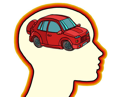 car passenger car transport. Thoughts in the silhouette of the head, dreams.のイラスト素材