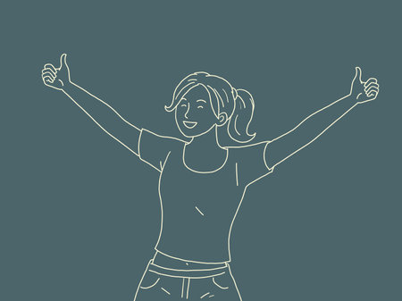 young woman like gesture, positive people. Joyful girlのイラスト素材