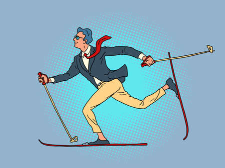 man businessman active cross country skiing, winter sportsのイラスト素材