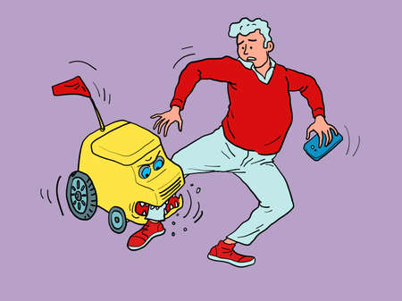 Delivery robot attacks human host, like a pet, a drone courierのイラスト素材