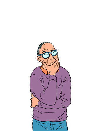 The man with glasses is thinking. The clever man reflects, intellectual workのイラスト素材