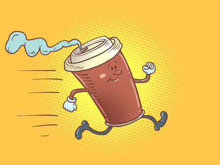 Paper cup of hot coffee, fast running activity cheerfulness conceptのイラスト素材